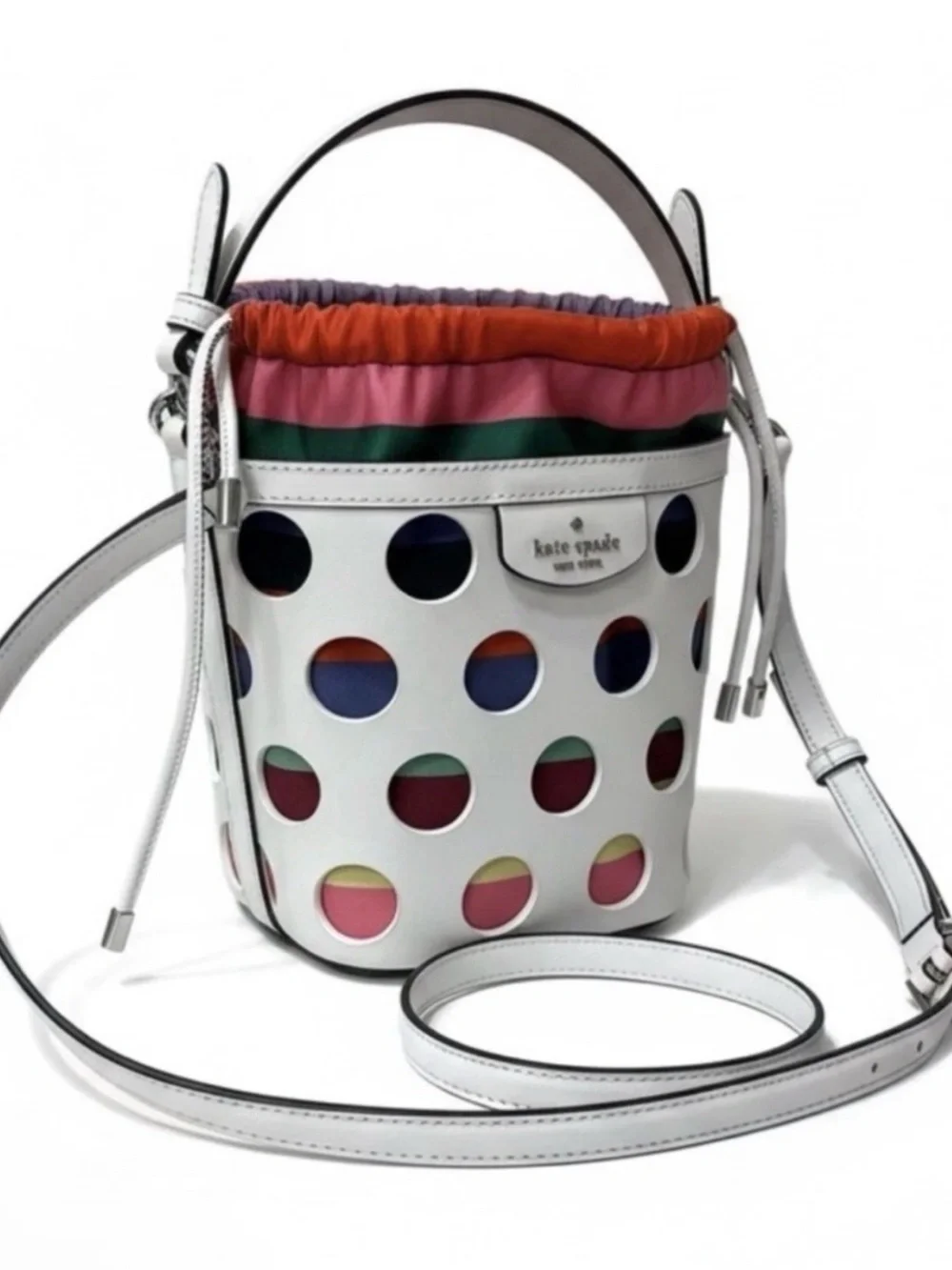 KWOT Kate Spade Pippa Perforated Dot Leather Bucket Bag with Multicolor Liner
